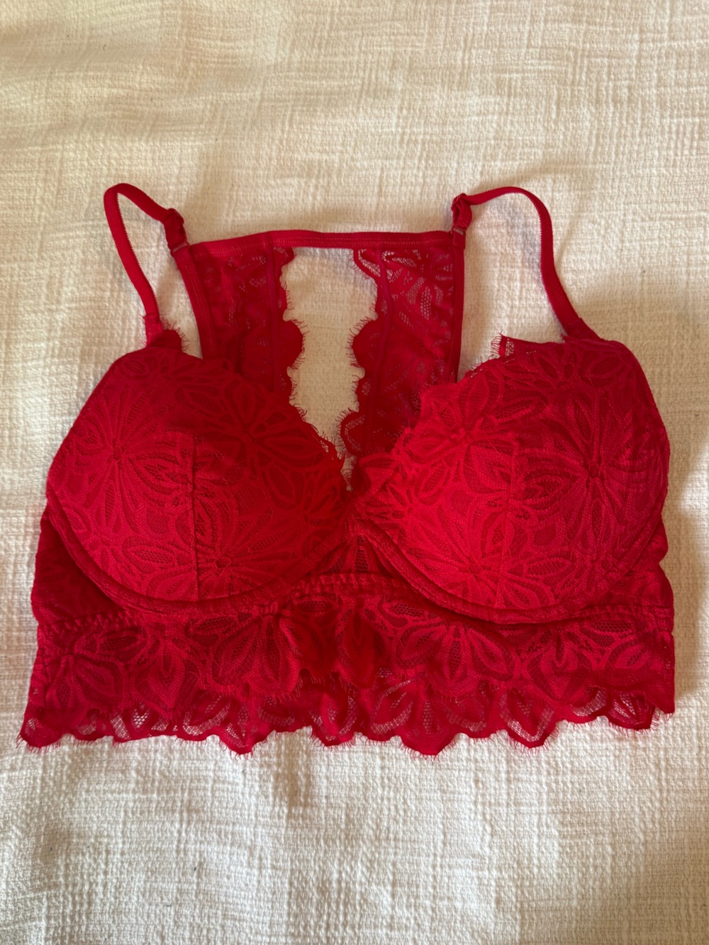 PINK Victoria's Secret Red Lace Bralette with Scalloped Hem